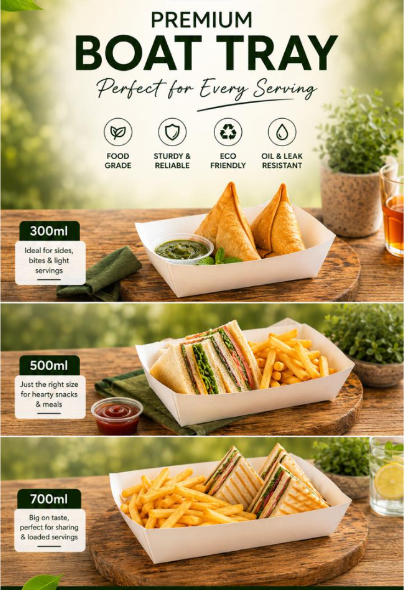 300ML Premium Boat Tray – Food Grade Disposable Serving Tray