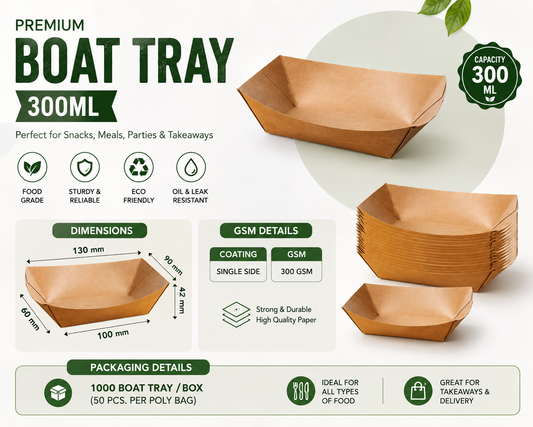300ML Premium Boat Tray – Food Grade Disposable Serving Tray