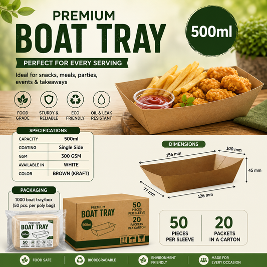 500ML Premium Boat Tray | Food Grade Disposable Serving Tray