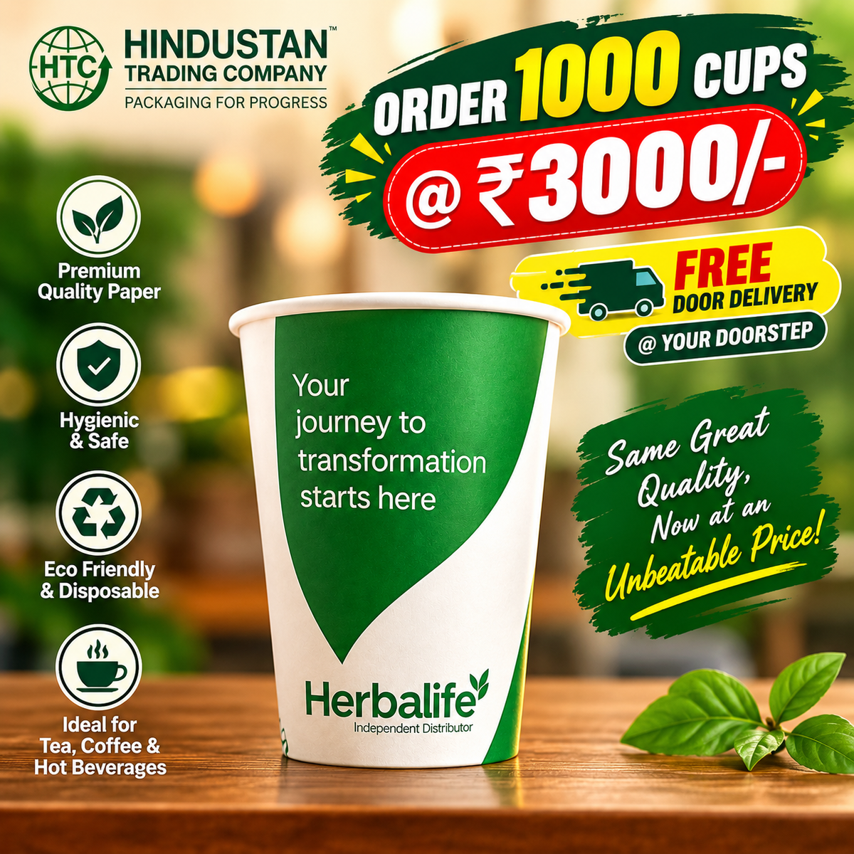 HTC-05 Premium Printed Paper Cups – 1000 Cups at ₹3,000 | Free Doorstep Delivery
