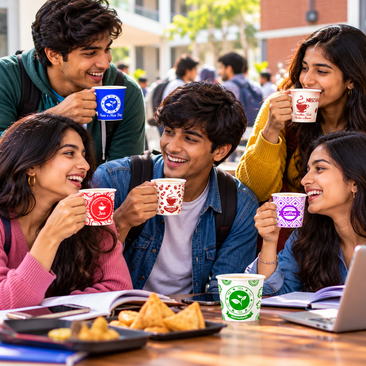 55ML Premium Disposable Paper Tea Cups – 50 Cups per Packet | 220 Packets per Case | Blue & White Printed Cups