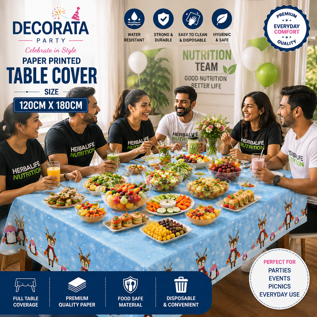 Decorata Party Paper Printed Table Cover – 120cm × 180cm | Festive Disposable Tablecloth for Parties, Events & Everyday Use