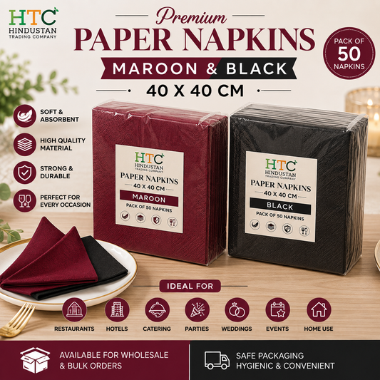 Premium Paper Napkins 40×40 CM – Maroon & Black | Pack of 50 | Carton of 50 Packs