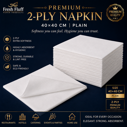 Premium 2-Ply Plain Paper Napkins 40×40 CM | Soft, Absorbent & Hygienic