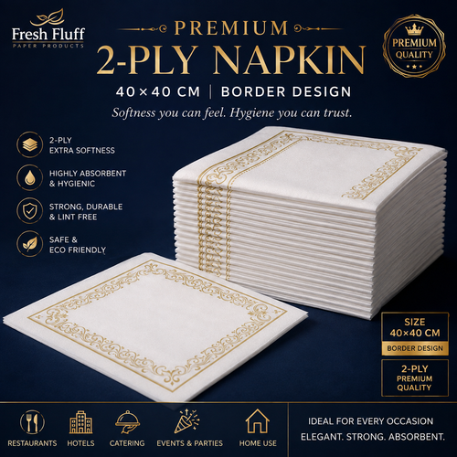 Premium 2-Ply Border Designed Paper Napkins 40×40 CM | Elegant & Absorbent Napkins