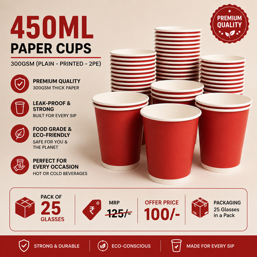 450ML - 300GSM - 2PE - Pack Of 25 Pieces - Red and Blue Color