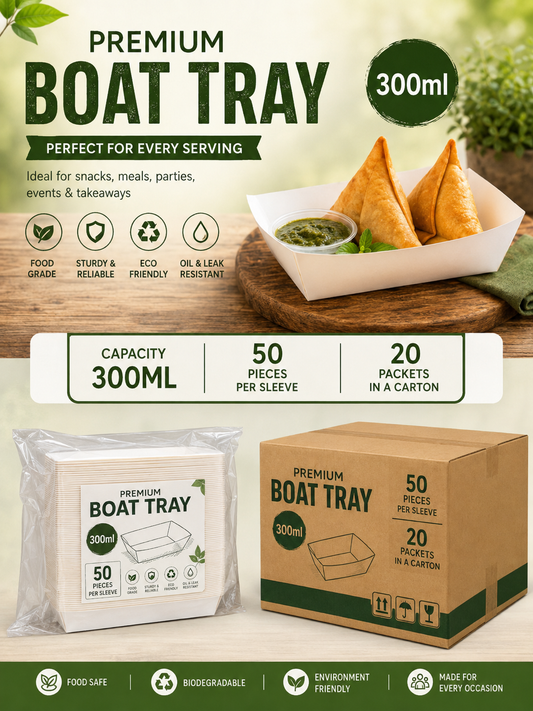 300ML Premium Boat Tray – Food Grade Disposable Serving Tray