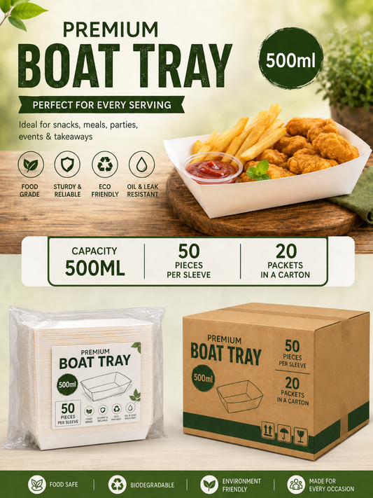 500ML Premium Boat Tray | Food Grade Disposable Serving Tray