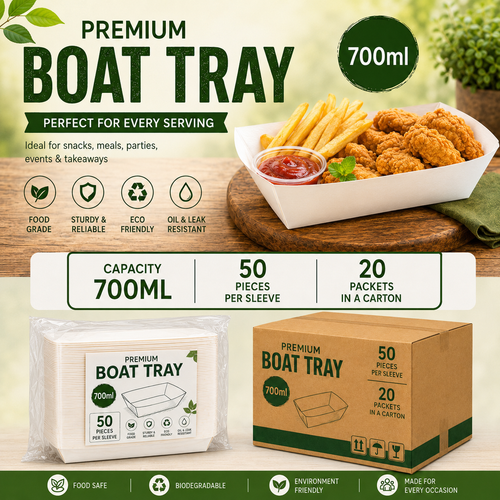 700ML Premium Boat Tray | Food Grade Disposable Serving Tray