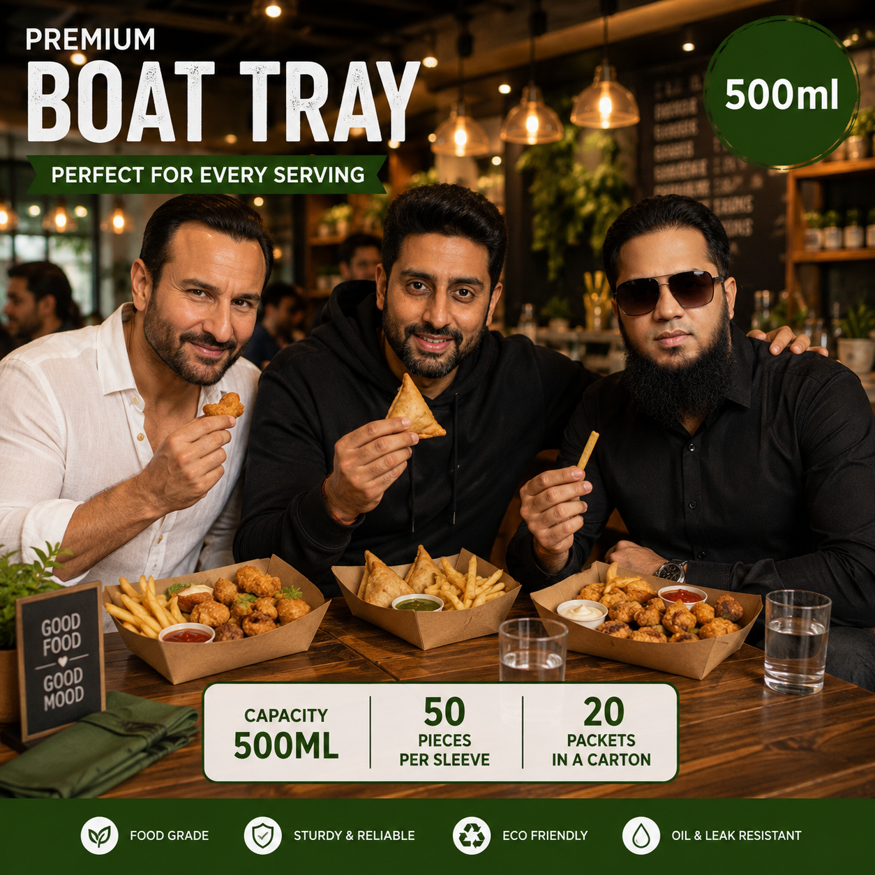 500ML Premium Boat Tray | Food Grade Disposable Serving Tray