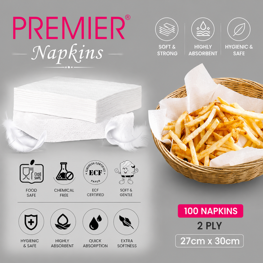 Premier FunServe Tissue Paper Napkin – 50 Pulls | Pack of 5 | 2 Ply | 27cm × 30cm