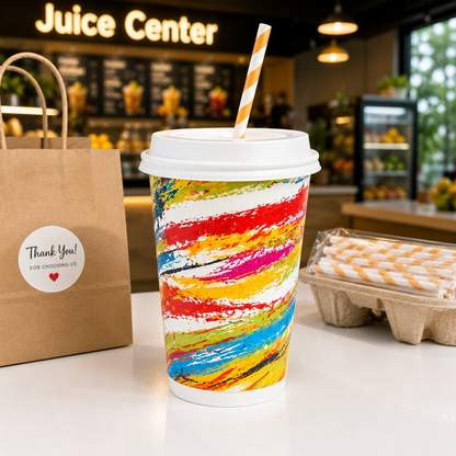 240ML [8 Oz] Paper Juice Glass with Straw Cut LID - Pack of 50