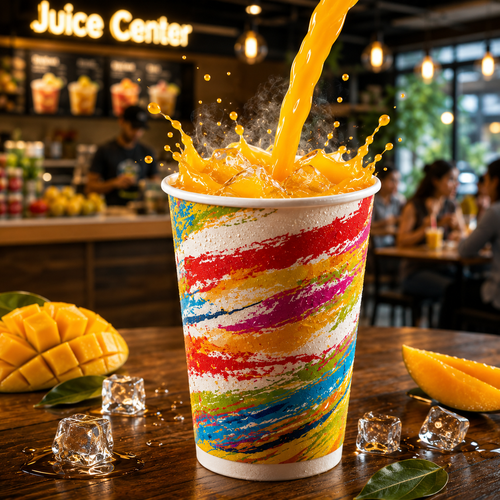 240ML [8 Oz] Paper Juice Glass with Straw Cut LID - Pack of 50