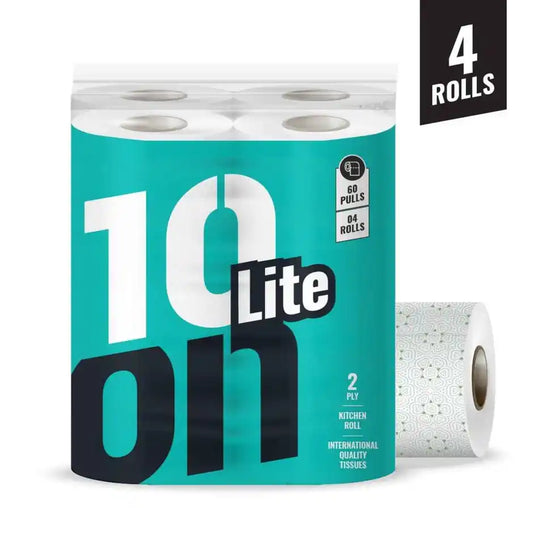 10on Lite Kitchen Roll Towels | 2-Ply | 4 Rolls | 240 Pulls | Super Absorbent & Strong Kitchen Tissue