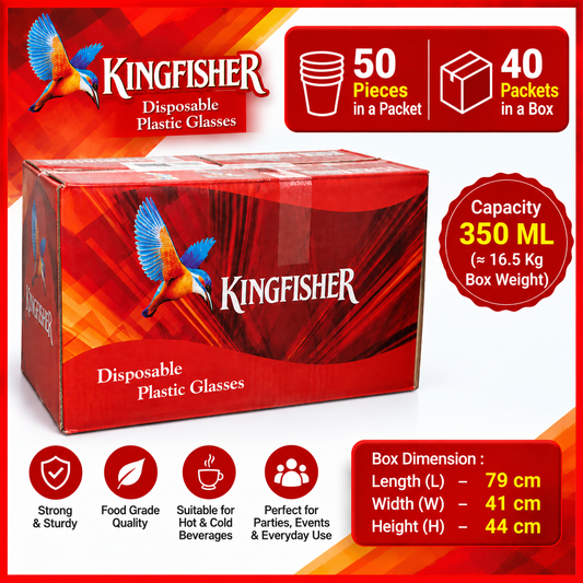 Kingfisher 350ML Disposable Plastic Glasses | Rishoub Industries | 50 Pieces per Packet