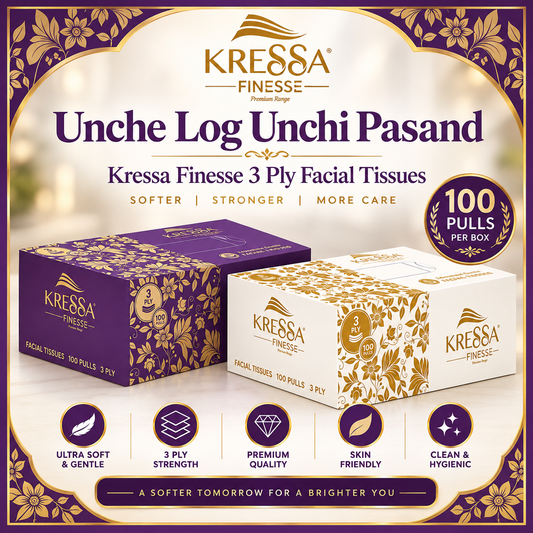 Kressa Finesse 3 Ply Facial Tissues | 100 Pulls | Premium Soft Tissue Box