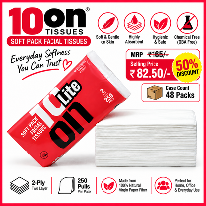 10on Lite Soft Pack Facial Tissues | 2-Ply | 250 Pulls | Soft & Absorbent Tissues | Premium Facial Napkins