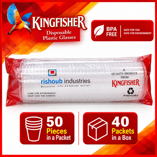 Kingfisher 350ML Disposable Plastic Glasses | Rishoub Industries | 50 Pieces per Packet