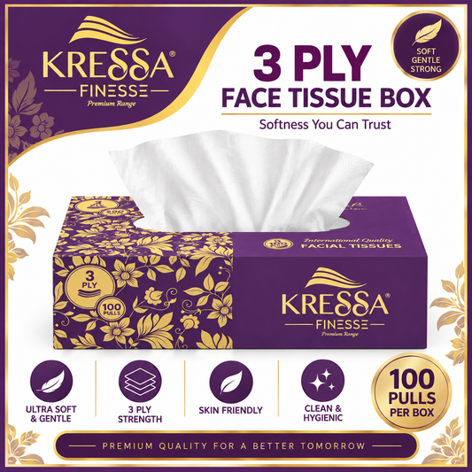 Kressa Finesse 3 Ply Facial Tissues | 100 Pulls | Premium Soft Tissue Box