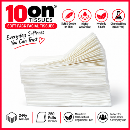 10on Lite Soft Pack Facial Tissues | 2-Ply | 250 Pulls | Soft & Absorbent Tissues | Premium Facial Napkins