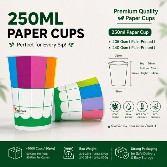 250ML Premium Printed Paper Glasses | 50 Pieces Pack | Stylish & Durable