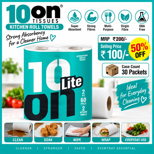 10on Lite Kitchen Towel 2-in-1 | 2-Ply | 2 Rolls | 120 Pulls | Super Absorbent & Strong Kitchen Towels