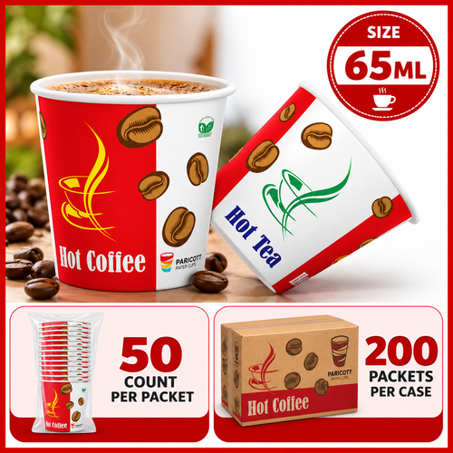 65ML Premium Disposable Paper Cups – Tea & Coffee Cups | 50 Cups per Packet | 200 Packets per Case