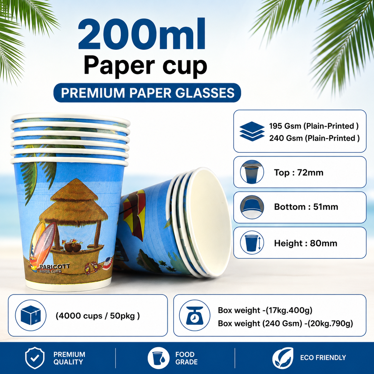 200ML Premium Paper Glasses | Printed Disposable Cups | Pack of 50