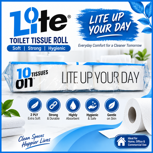 10ON-Lite Toilet Tissue Roll – 2 Ply | 200 Pulls | 10 Rolls Pack | Money Saver Pack