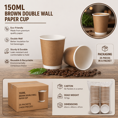 150ML Brown Double Wall Paper Cup - Pack Of 25 Pieces