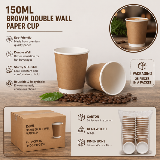 150ML Brown Double Wall Paper Cup - Carton of 1400 Pieces
