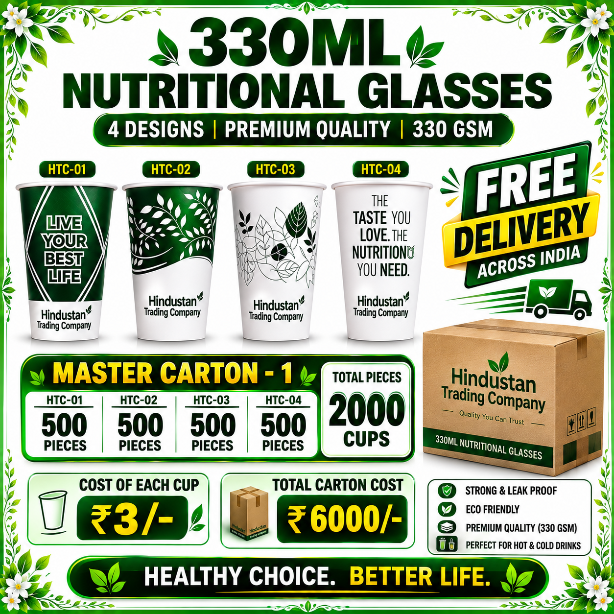 Master Carton – 1 | 2,000 Pieces | 330 GSM | 4 Designs HTC-1234