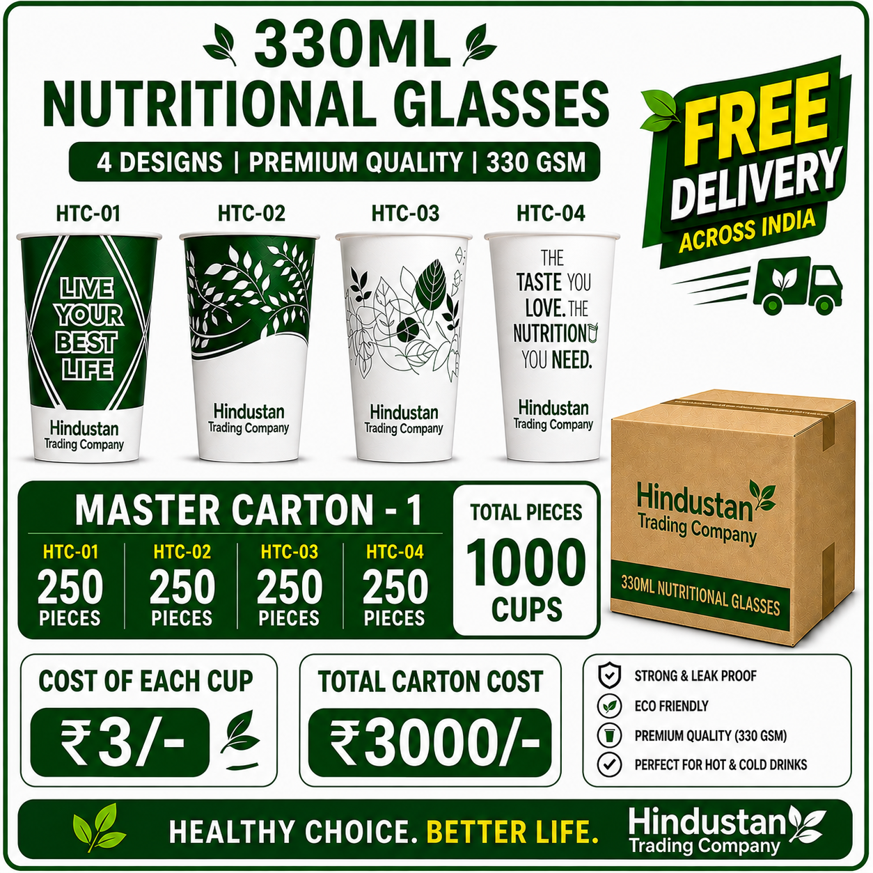 Master Carton – 1 | 1,000 Pieces | 330 GSM | 4 Designs HTC-1234