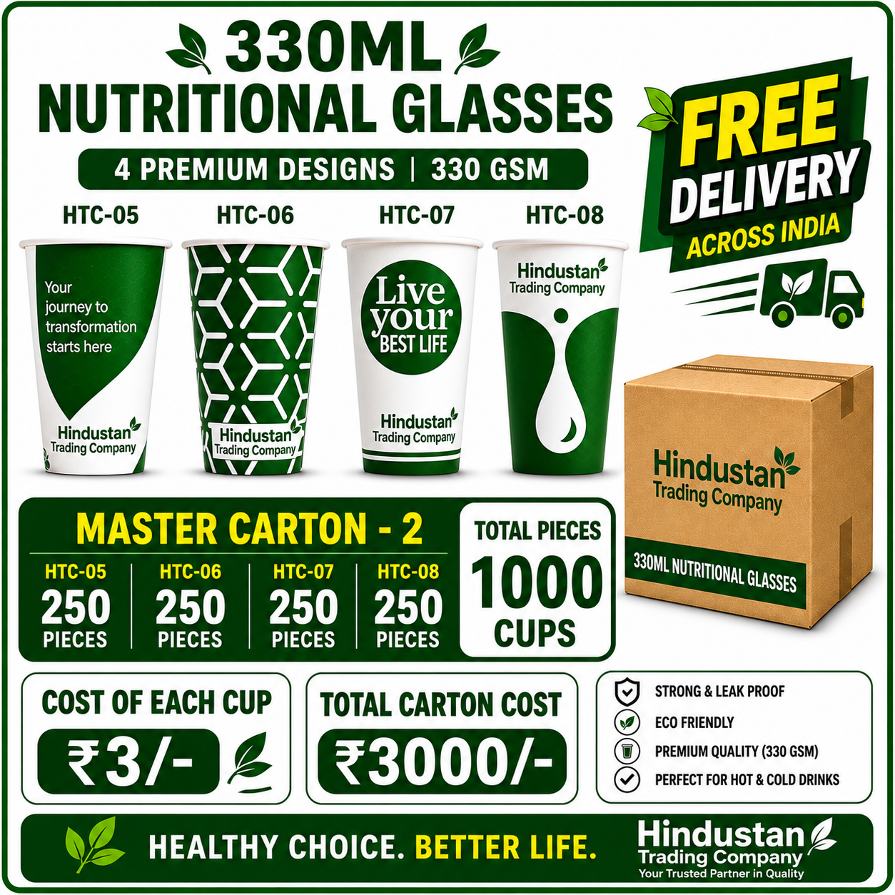 Master Carton – 2 | 1,000 Pieces | 330 GSM | 4 Designs HTC-5678