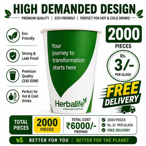 High-Demand HTC-5 Premium Nutritional Paper Glass | 330 GSM | 2000 Pieces | ₹3/Glass | Free Delivery
