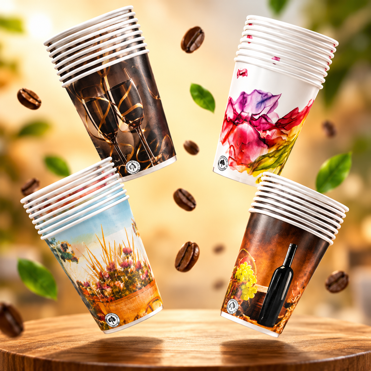 300ML Premium Printed Paper Cups – Assorted Designs | Pack of 50 Pieces | Disposable Cups for Hot & Cold Beverages