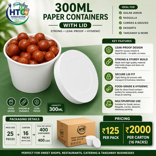 300ML Paper Container with Paper Lid - Pack of 25 Pieces