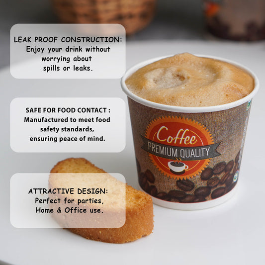 150ML Premium Paper Cup – Pack Of 50 - 177/205 GSM | Coffee, Tea & Water Cup | Plain & 1-Color Printed