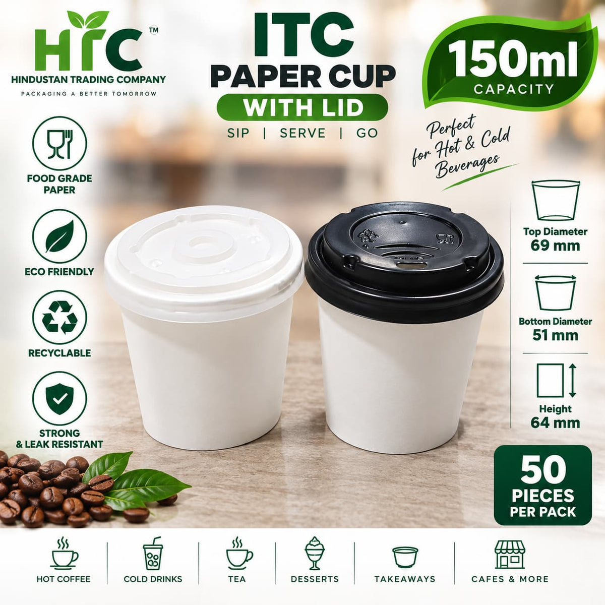 ITC 150ml Paper Ice Cream Cup with Lid – Pack of 50 Pieces