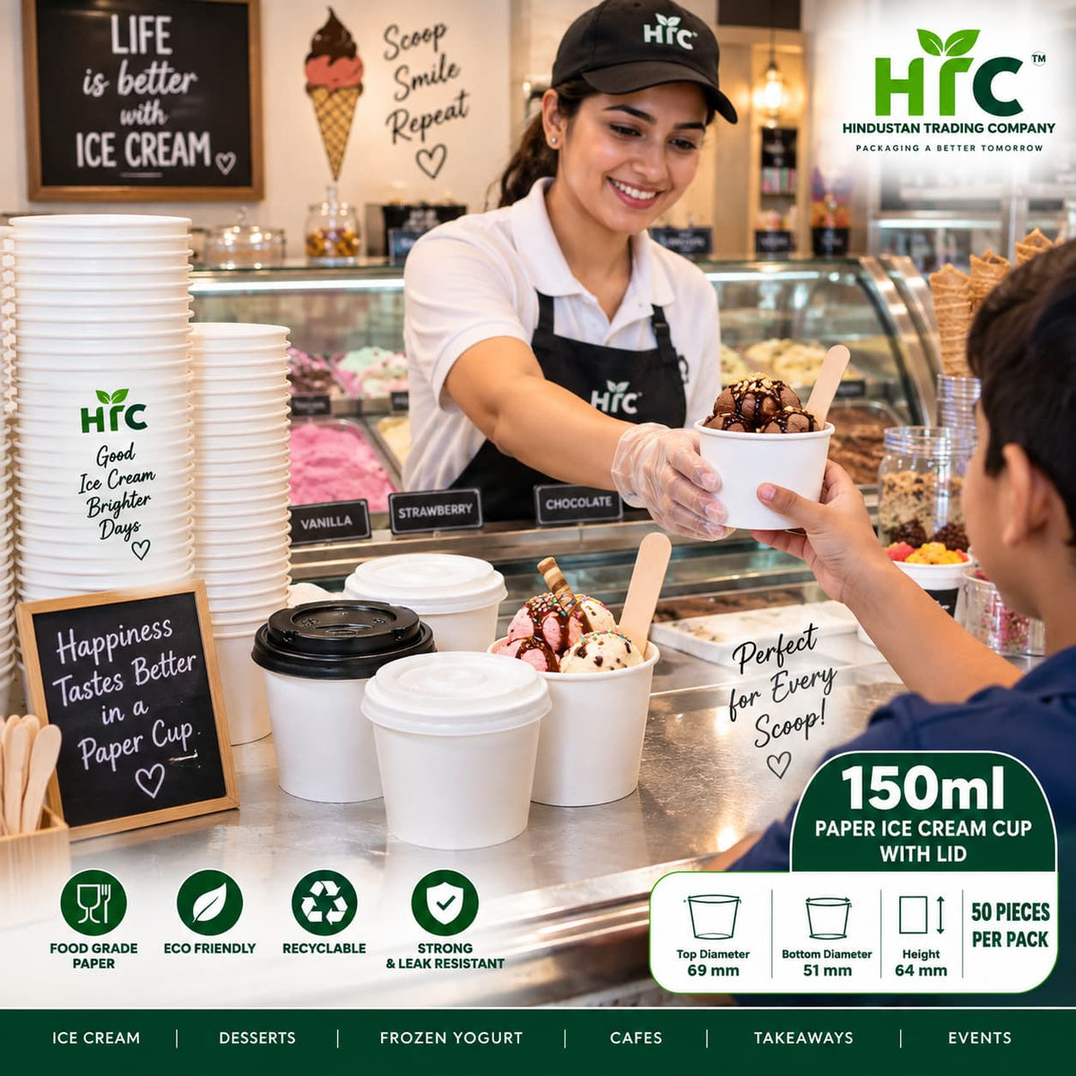 ITC 150ml Paper Ice Cream Cup with Lid – Pack of 50 Pieces