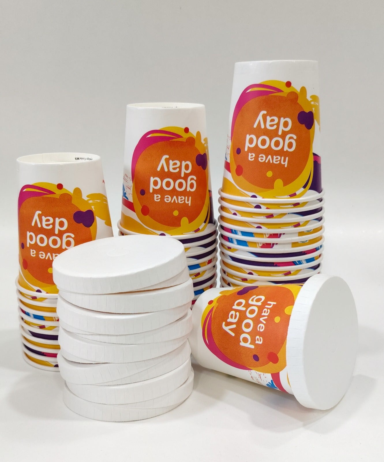 240ML [8 Oz] Paper Juice Glass with Straw Cut LID - Pack of 50